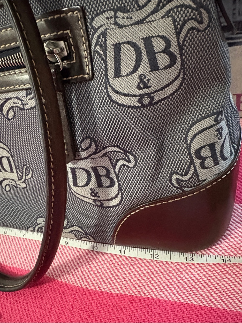 Dooney & Bourke denim blue Logo Satchel with Brown Trim and Matching Wristlet - Picture 3 of 15